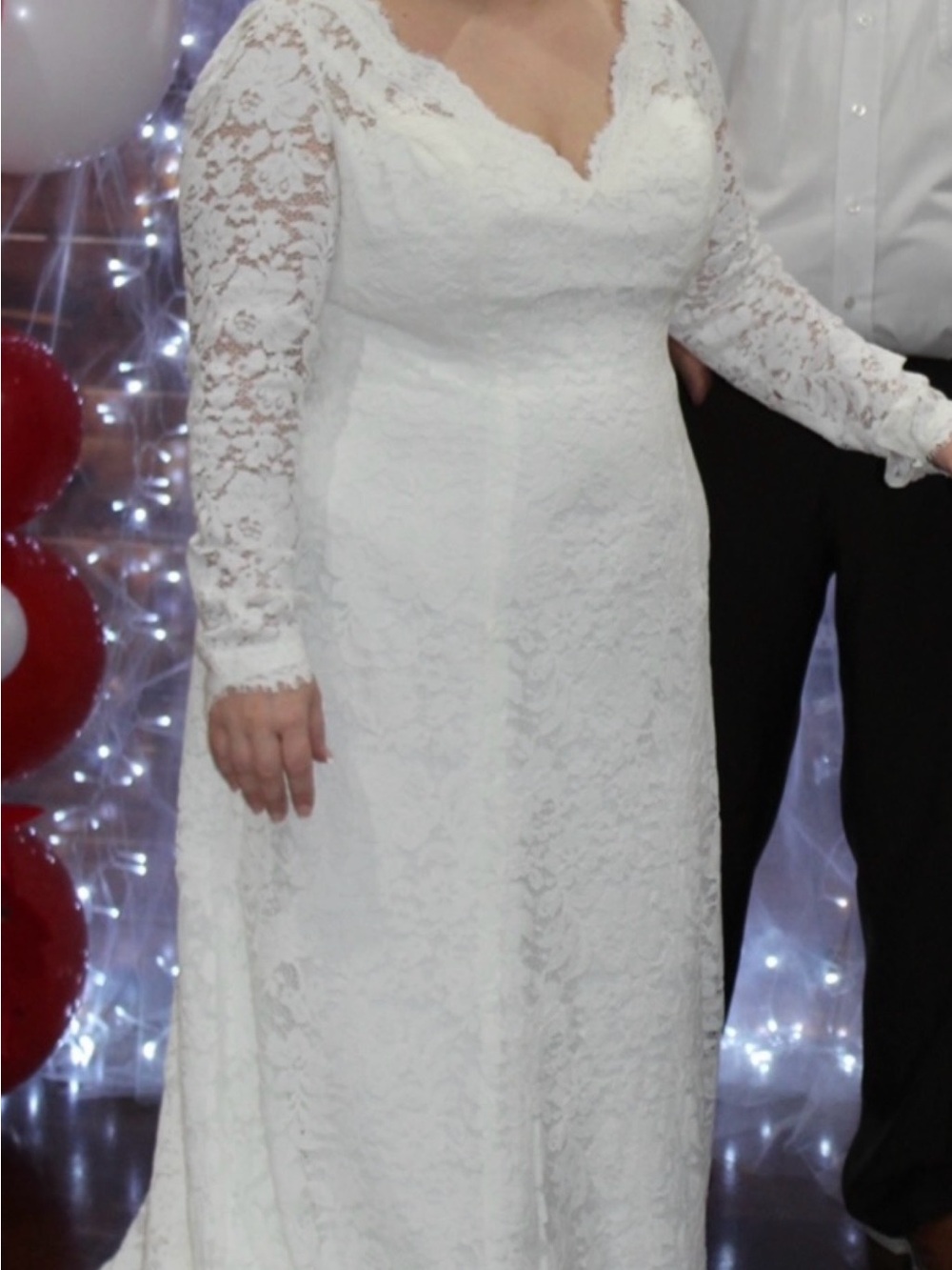 David's Bridal White Lace Long-Sleeve Wedding Gown